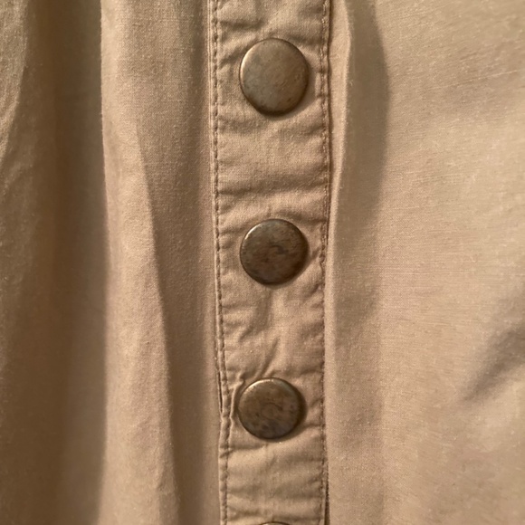 Cordelia Rayon Khaki Green Olive Brown Brass Snaps Skirt Size Small - Picture 5 of 8